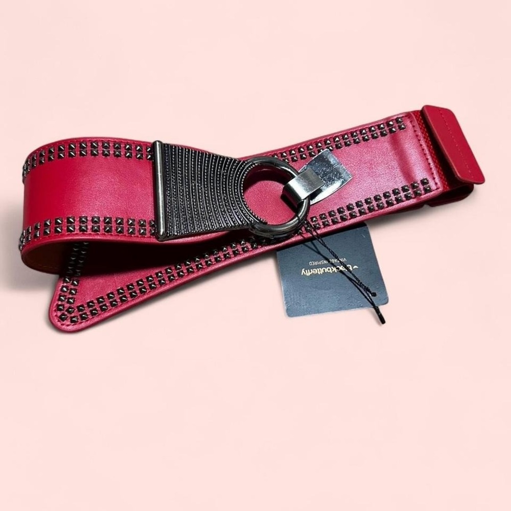 NWT‎ Black Butterfly red faux leather corset belt with silver buckle XS
